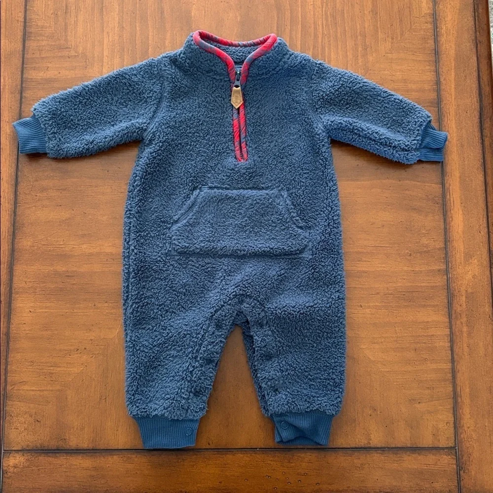 Carter's Fleece Sherpa Jumpsuit One Piece Half-Zip Blue Footless Size 3 Months